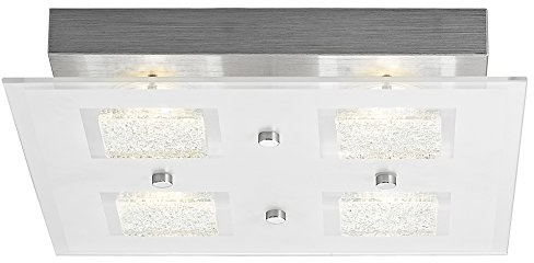 Happy Homewares Modern Chrome Square LED Bathroom Light with Clear/Frosted Glass Plate