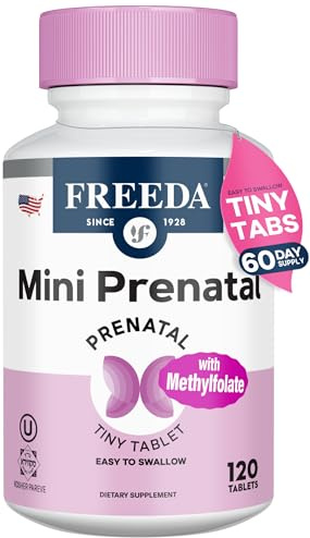 FREEDA Mini Prenatal Vitamin - Kosher Prenatals -Tiny Easy to Swallow Tablets - Prenatal Vitamins with Iron, Prenatal Folic Acid/Folate, Vitamin D - Pre Natal Multivitamin for Pregnant Women (120)