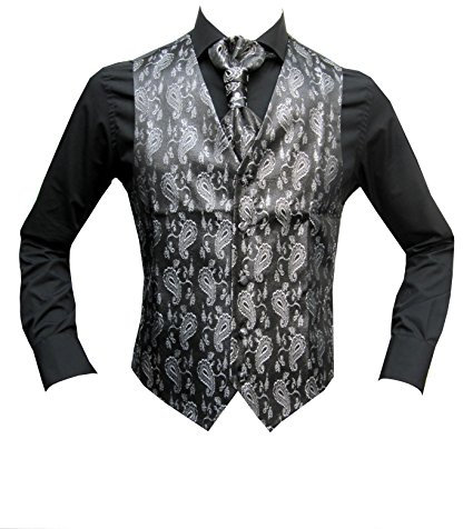 MMUGA Hochzeitswesten Set mit Plastron Schwarz 46