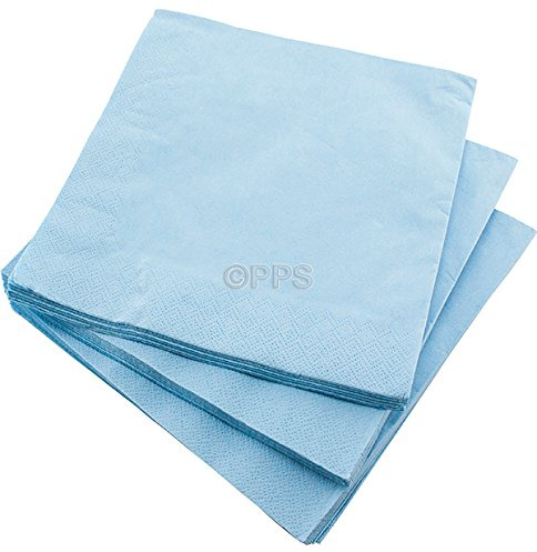 Lot de 20 serviettes de table en papier 3 plis Bleu clair 40 x 40 cm Idéal pour mariages, baptêmes, fêtes, barbecues, etc.