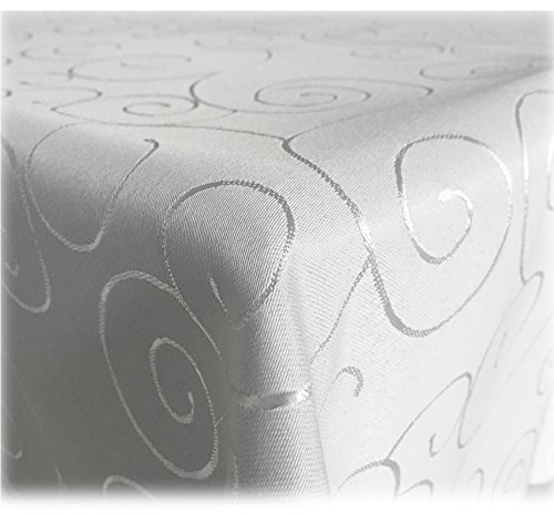 JEMIDI Tischdecke Ornamente Seidenglanz Edel Tisch Decke Tafeldecke 31 Größen und 7 Farben Weiß 130x340