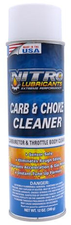 Nitro Lubricants Carb & Choke Cleaner - 12oz Sensor-Safe Formula for Removing Gum, Varnish, Carbon & Grease; Improves Idle & Acceleration in Carburetors, PCV & Linkages - Made in USA