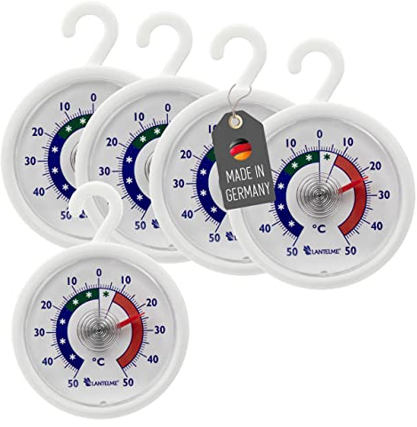 Lantelme Conjunto termómetro 5 pcs. Nevera - congelador - termómetro redondo con gancho para colgar, analógica y bimetálicas. Termómetro digital para nevera juego de fabricación alemana 4951