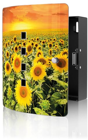 banjado Design Schlüsselkasten aus Edelstahl für 10 Schlüssel - Schlüsselschrank zur Schlüssel Aufbewahrung 24 x 21,5 x 7cm groß mit praktischem Magnetverschluss - Motiv Sonnenblumenmeer