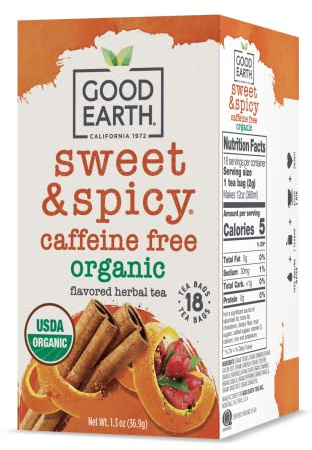Good Earth Tea Sweet & Spicy Organic Caffeine Free Herbal Black Tea, 18 Teabags (Pack of 6)
