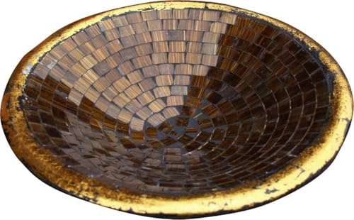 Guru-Shop Coupe Ronde en Mosaïque, Sous-verre, bol Décoratif, Coupe à Fruits en Céramique et Verre Faite Main - Motif 5, Marron, Taille : Grand (Ø 46 cm), Des Bols