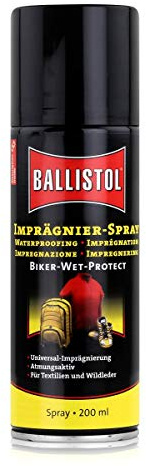 BALLISTOL 28100 Imprägnier-Spray Biker-Wet-Protect 200ml Spray – Atmungsaktiv – Universal für Textilien und Wildleder, durchsichtig | Imprägnierspray, Atmungsaktiv, Universal für Textilien und Wildleder, wasserabweisend, Nässeschutz