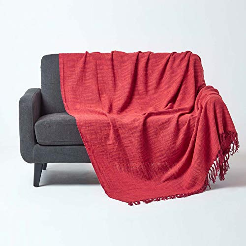 Homescapes Wohndecke Nirvana Slub orangerot – handgewebte Baumwolldecke 255x360 cm, Tagesdecke aus 100% Baumwolle mit Struktur & Fransen, Sofaüberwurf im natürlichen Look, Oeko-TEX