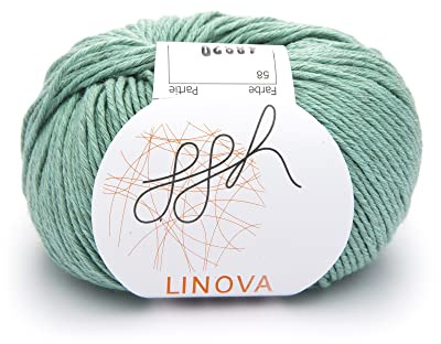 ggh Linova | Baumwolle mit Leinen Mischung | 50g Wolle zum Stricken oder Häkeln | Farbe 058 - Blassgrün
