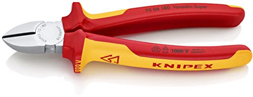 KNIPEX Seitenschneider, verchromt, 180 mm, Chrom-Vanadium Stahl, VDE, weicher Draht(Kupfer)-harter Draht(Stahldraht), Präzisionsschneiden, 70 06 180
