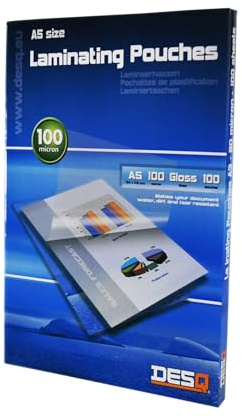 DESQ® Laminierfolien - A5, 100 Mikron, Glänzend, mit abgerundeten Ecken, Laminiertaschen, 100 Stück, 154 x 216 mm, Premium