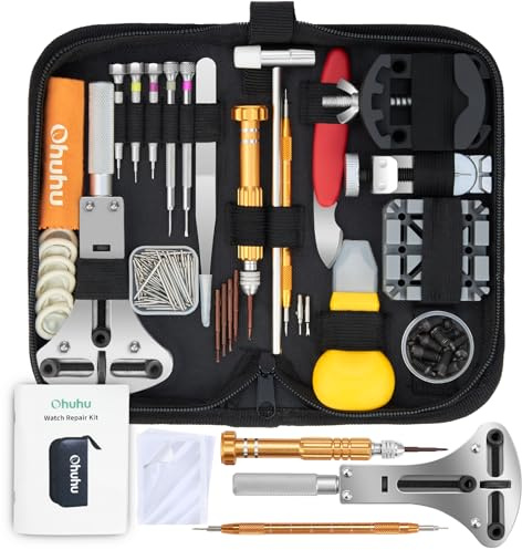 Watch Repair Kit, Ohuhu 192 PCS UPGRADED Heavy Duty Watch Link Removal Battery Replacement Band Tool Kit, Watch Back Remover Tool Professional Watch Repair Opener Tools with PU Leather Bag User Manual