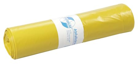 Müllsäcke DEISS PREMIUM gelb 60 my, 120 Liter | Abfallsäcke, extrem reißfest & durchstoßfest, aus LDPE - Für mittelschwere Abfälle im Büro, Haushalt, Gastronomie & Industrie