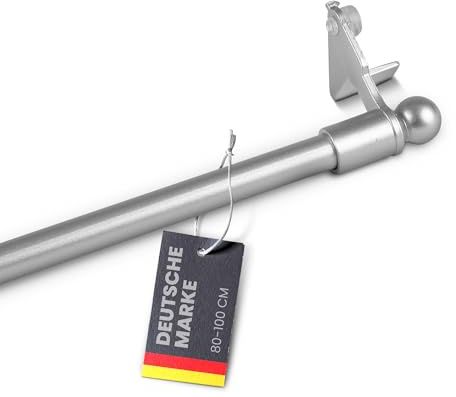 Bestlivings Klemmstange 80-100 cm, ausdrehbar/ausziehbar (Ø8/10mm) Montage ohne Schrauben, Bohren, Kleben - Metall - Gardinenstange in Edelstahl-Optik zum klemmen (Globe)