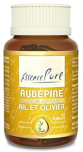 Ail Olivier Aubépine Essence Pure | Hypertension & Système Cardiovasculaire Sain | Aubepine Ail Gelules et Feuille d'olivier | 60 Perles Api-Nature