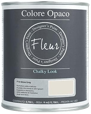 FLEUR DESIGNER'S PAINT | Pittura Chalk Paint Opaca, 750 ml, Senza Carteggiare, Multisuperficie, Colore F10 Dove Grey, Effetto Gesso, Per Pareti e Mobili, Extra Opaco, Ad Acqua, Made in Italy