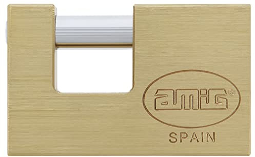 Amig - Candado de seguridad rectangular con barra | Incluye 2 llaves | Latón y arco de Acero tratado | Alta seguridad antirrobo para puertas de camiones, contenedores, obras | Ancho: 90 mm
