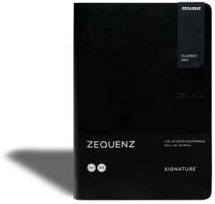Zequenz Signature Classic 360° Notizbuch A5, 14,6 x 21 cm, 140 Seiten, Blanko, 100g/m² Papier, Flexibel, Flachliegend, Schwarz, Skizzen, Notizen, flexibel, füllerfreundlich, minimalistisch | Weich gebunden, 19,1 x 21 cm, 200 Blatt/400 Seiten, Füllfederhalterfreundliches Papier