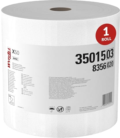 Chiffons WypAll X50 General Clean 8356 - Chiffons de nettoyage réutilisables - 1 maxi rouleau de 1 100 essuyeurs industriels blancs