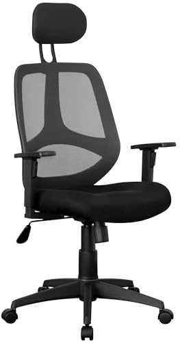 AMSTYLE Bürostuhl Stoff Schwarz X-XL mit Kopfstütze, bis 120 kg | Chefsessel mit ergonomischer Polsterung und Armlehne, Schreibtischstuhl für 8 Stunden Sitzen, Drehstuhl verstellbar