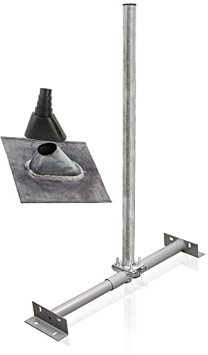 Premium X Basic X100-48 Dachsparrenhalter Montage Set für Satellitenschüssel Sparrenhalter 1m Mast SAT Blei-Ziegel Manschette schwarz