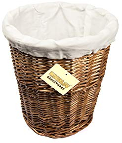 woodluv Round Wicker Willow Storage Basket W/Linning Waste Paper Bin