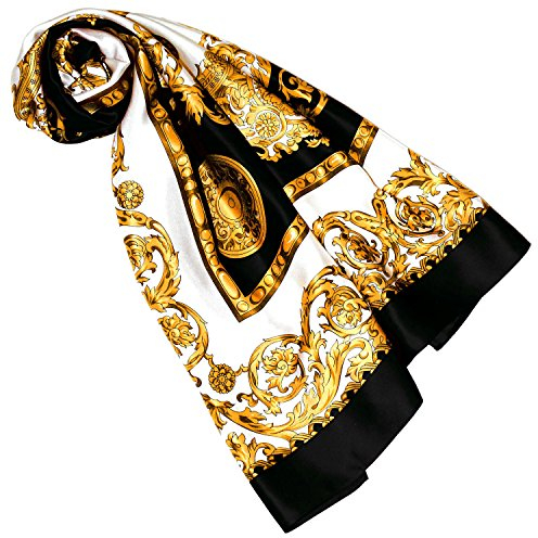 Lorenzo Cana Damen Seidentuch aufwändig bedruckt Tuch 100% Seide 100 cm x 100 cm Silk Damentuch gold schwarz weiss Schaltuch 8900188