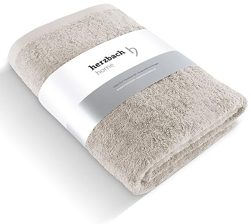 herzbach home Premium Badetuch 100 x 150 cm (sandgrau) – Großes, weiches & saugstarkes Badehandtuch in Bester Qualität – 100% natürliche Baumwolle
