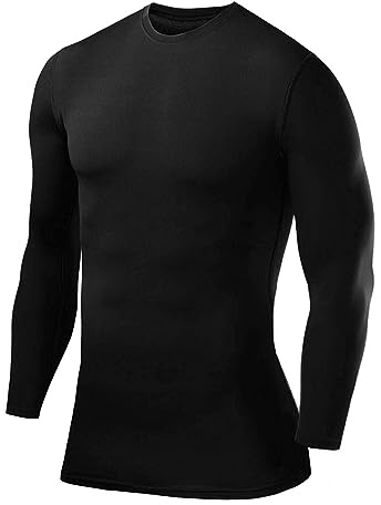 PowerLayer Hombre Camiseta Compresión Termica - Manga Larga - Camisetas Termicas Cuello Corto - Negro, M