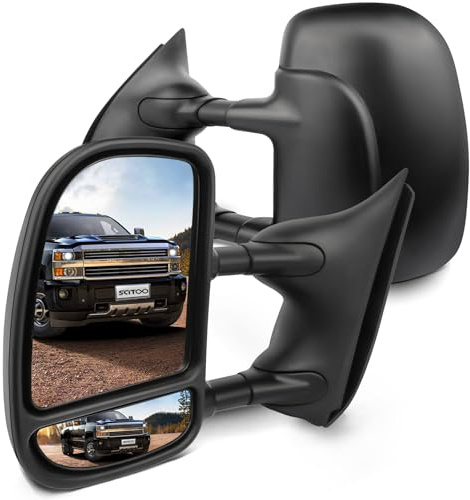 Towing Mirrors For 99-07 for Ford for F250 for F350 for F450 for F550 Super Duty Tow Mirror Manual Black Telescopic Pair Set Driver and Passenger Mirror (00 01 02 03 04 05 for Ford Excursion)