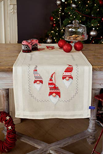 VERVACO Kit Centrotavola Ricamo Prestampato GNOMI di Natale Set Ricamo Biancheria da Tavola 40 x 100 cm Set Fai da Te Creativo Size Kit Hobby Creativi Adulti Casa Decor Embroidery Embroidery Runner