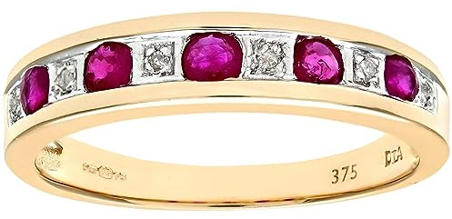 Naava Women's Eternity Ring, 9 ct Yellow Gold Diamond and Ruby Ring, Channel Set, Size N