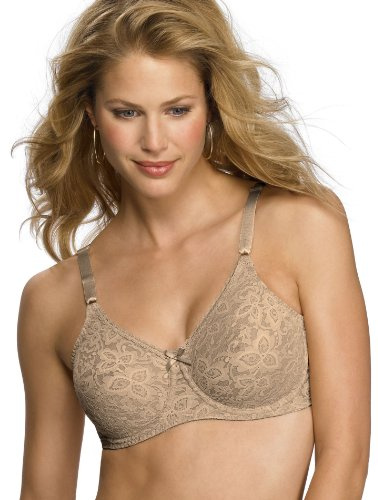 Bali Lace 'N Smooth Underwire Bra, Lace Bra with Stay-in-Place Straps, Full-Coverage Stretch-Lace Underwire Bra for Everyday, Nude, 40D