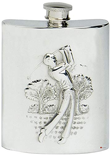 Golf Classique Flacon de Hanche 4 oz Forme de Rein Anglais Étain Gravable