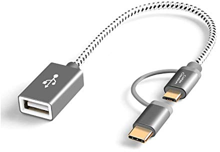 CableCreation Micro USB und USB C Adapter Kabel 2-in-1 Micro USB-B Stecker + Typ-C Stecker zu USB Buchse Adapterkabel, 18cm kurzes OTG Kabel für Pixel XL 2, Galaxy S9, S9+ usw. 0.18 m/Grau