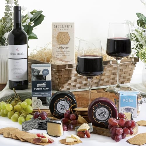 Wine and Cheese Hamper | Cheese & Wine Hamper Gifts for Women & Men | Finca Amalia Red Wine, Luxury Cheese Assortment & Pâté | Mothers Day, Fathers Day, Birthdays & Christmas, by Clearwater Hampers