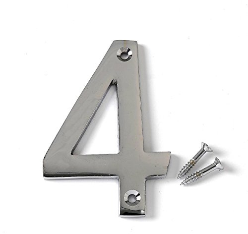 Merriway BH04331 Cifra Civico, Profilo Piatto, Finitura Cromata, Numero 4, Bianco, 75 mm