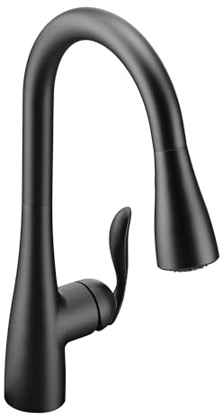 Moen Arbor Matte Black One-Handle Pulldown Kitchen Sink Faucet Featuring Power Boost and Reflex Docking System, Black Kitchen Faucet with Pull Down Sprayer, 7594BL