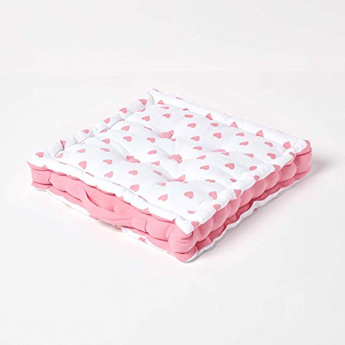 Homescapes dekoratives Sitzkissen Stuhlkissen Sitzerhöhung Stuhlauflage Pink Hearts, 40 x 40 cm, 100% Reine Baumwolle mit Polyester Füllung