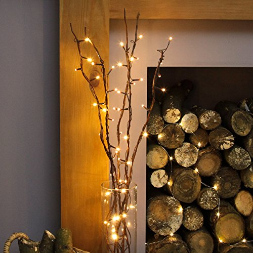 Festive Lights Branches Lumineuses LED Décoratives - 5 Branches Naturelles de Saule - 50 LED Éclairage Blanc Chaud - 90cm