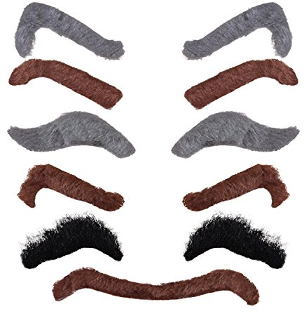 WeAreAwesome Bartset - 12 Stück - Augenbrauen zum Ankleben - Schwarz Grau Braun - Set 10