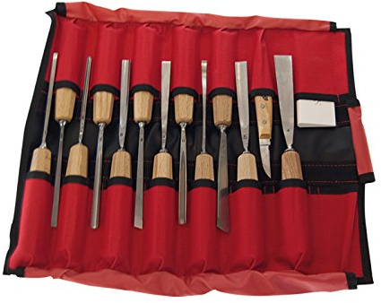 STUBAI Schnitzeisensatz poliert | 15-teiliges Profi-Set im Roll-Etui mit Schnitzeisen, Kerbschnitzmesser, Holzschlegel & Abziehstein,Hochwertige Bildhauerwerkzeuge für Holzschnitzen & Reliefarbeiten