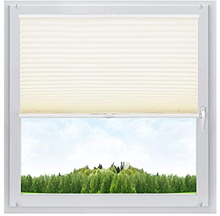 WOLTU Plissee ohne Bohren Klemmfix Faltrollo Jalousie Creme 45x130cm (BxH), Plisseerollo Crushed Optik Sichtschutz und Sonnenschutz Easyfix lichtdurchlässig Rollo für Fenster & Tür