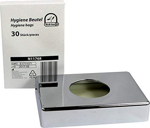 Medi-Inn Hygienebeutelspender | mit Hygienebeuteln | 1 x Spender chrom + 30 Hygienebeutel | für eine einfache Entsorgung von Damenbinden, Slipeinlagen und Tampons