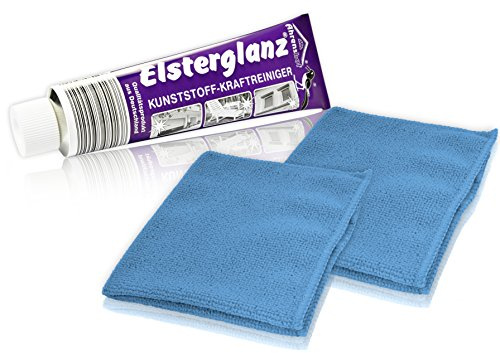 * Elsterglanz Kunststoff-Kraftreiniger XXL-Tube 150 ml + zwei Mikrofaser-Tücher | Das Original aus Deutschland