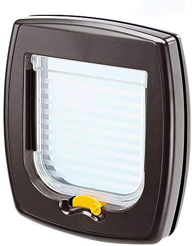 Ferplast Katzenklappe, Hundeklappe, Katzentür für glasscheiben, Pendeltür für Katzen und Kleine Hunde, 2-wege steuerbarer Ein- und Ausgang, Teiltunnel, SWING 1 Haustierklappe, Braun