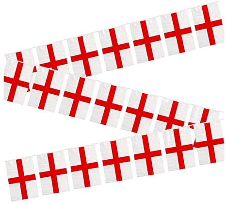 10m/33ft England St George Flag Bunting for FIFA 2026 World Cup – 25 St George Cross PVC Flags 20 x 30cm Double Sided Football Party Decorations for Pub and Street Celebrations