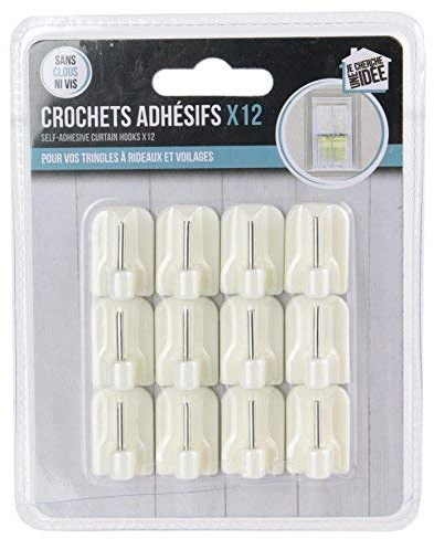 JE CHERCHE UNE IDEE - DI8622 - Lot de 12 Crochet Auto Adhesif Autocollants pour Tringle A Rideau