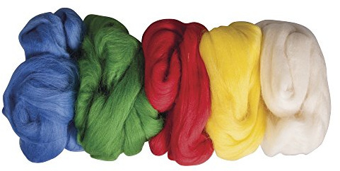 RAYHER 53878000 Reine Schurwolle - Kammzug, 5 Farben à 25G, 125G, Wolle, Basisfarben, 25 x 16 x 6 cm