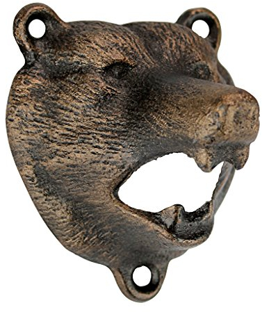 Design Toscano Grizzly Bear of the Woods Wall Mount Bottle Opener, 9 cm, Cast Iron, Aged Gold